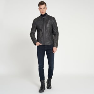 Zenon Lacivert Erkek Vintage Deri Ceket