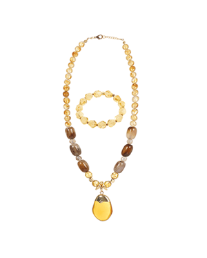 Agate Citrine Eye Necklace & Bracelet Set with Opal Stone