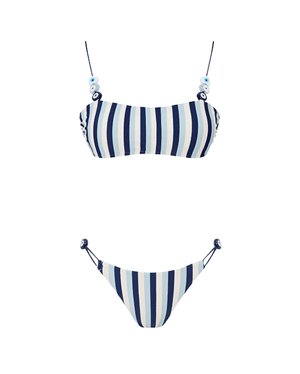 Alya Blue Stripe Bikini With Evil Eye Glass Beads Accessory