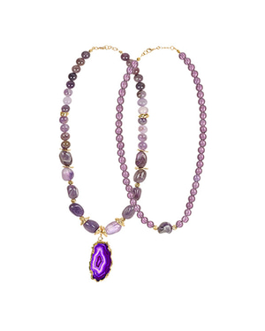 Amethyst & Purple Agate Double Necklace Set