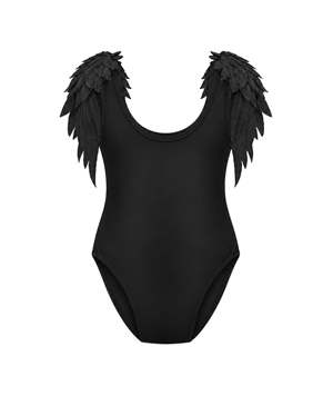 Angel Black Kids Swimsuit With Black Lace Wing Details