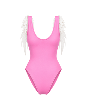 Angel Pink Swimsuit With White Lace Wing Details