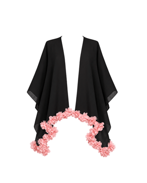 Bella Black Kids Cover Up With Pink Chiffon Flowers Details