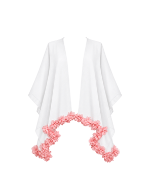 Bella White Kids Cover Up With Pink Chiffon Flowers Details