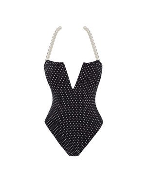 Betty Black Polka-Dot Swimsuit With Pearl Details