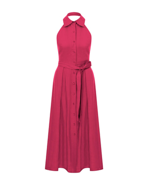 Carrie Linen Midi Dress Berry Pink