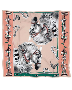 Delusion / Horses & Snakes Beige Silk Crepe Shawl 135 cm