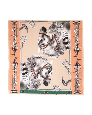 Delusion / Horses & Snakes Beige Silk Twill 90 cm Scarf