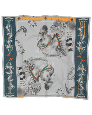 Delusion / Horses & Snakes Gray Silk Cotton 135 cm Shawl