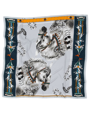 Delusion / Horses & Snakes Gray Silk Crepe Shawl 135 cm