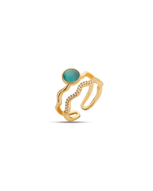 Double Row Ring with Blue Stone