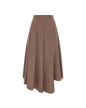 Eliza Wool Plaid Asymmetric Midi Skirt Mocha