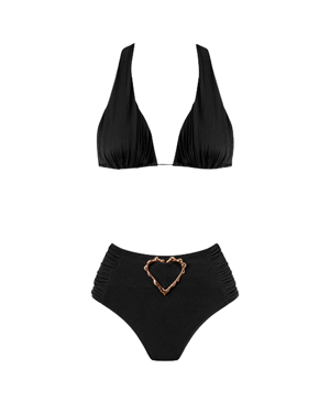 Emily Black High Waist Bikini With Rose Gold Belt Buckle Accessory