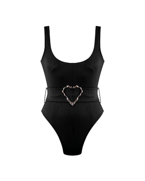 Emily Black Swimsuit With Rose Gold Belt Buckle Accessory