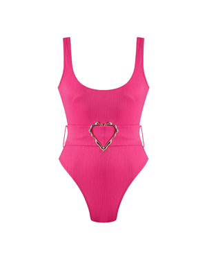 Emily Fuschia Swimsuit With Rose Gold Belt Buckle Accessory