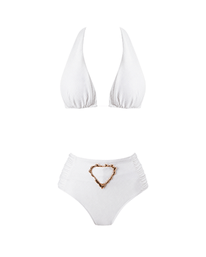 Emily White High Waist Bikini With Rose Gold Belt Buckle Accessory