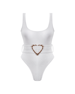 Emily White Swimsuit With Rose Gold Belt Buckle Accessory