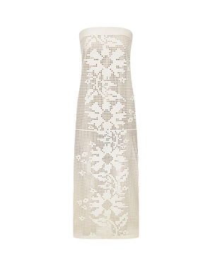 Flower Perforated Leather Strapless Midi Dress
