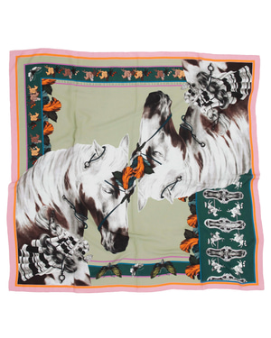 Free Spirit / Wild Horses & Butterflies Mint Silk Crepe 135 cm Shawl
