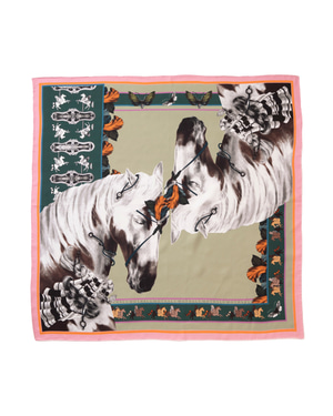 Free Spirit / Wild Horses & Butterflies Mint Silk Twill 90 cm Scarf