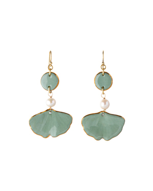 Gingko Pearl Earrings - Sage