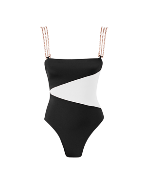 Jane Black & White Swimsuit With Rose Gold Chain Straps