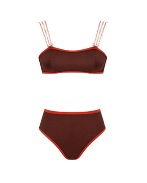 Jane Brown Hight Waist Bikini With Rose Gold Chain Straps