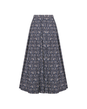 June Printed Cotton Midi Skirt Brown