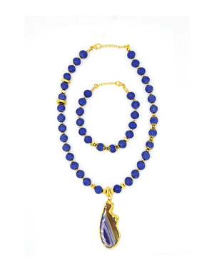 Lapis Lazuli Stone Necklace & Bracelet Set