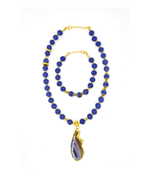 Lapis Lazuli Stone Necklace & Bracelet Set