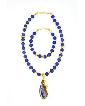Lapis Lazuli Stone Necklace & Bracelet Set