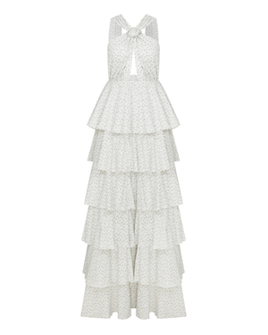 Laurel Printed Cotton Long Dress in Cannoli Cream