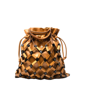 Leather natural wood bead detailed bag