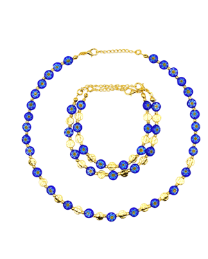 Murano Blue Glass Stone Necklace & Bracelet Set