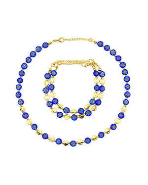 Murano Blue Glass Stone Necklace & Bracelet Set