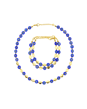 Murano Blue Glass Stone Necklace & Bracelet Set
