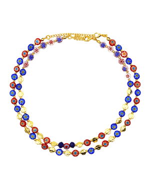 Murano Red Blue Double Strand Necklace