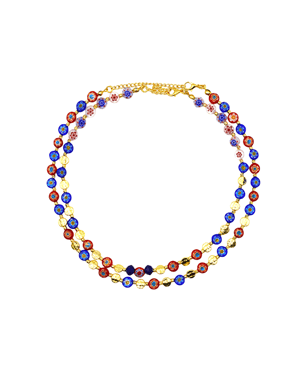 Murano Red Blue Double Strand Necklace