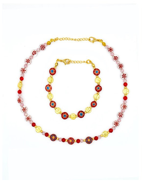 Murano Red Glass Stone Necklace & Bracelet Set