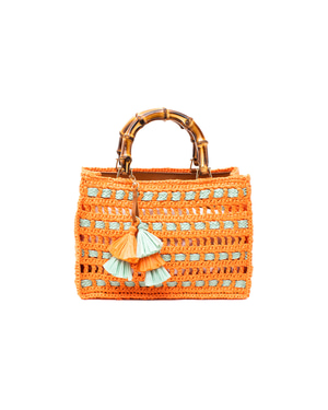 Natural Bamboo Handle Raffia Bag