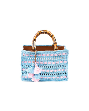 Natural Bamboo Handle Raffia Bag