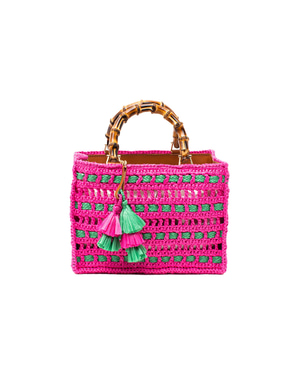 Natural Bamboo Handle Raffia Bag