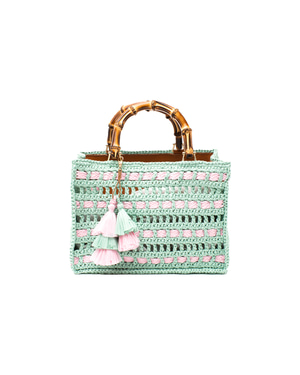 Natural Bamboo Handle Raffia Bag