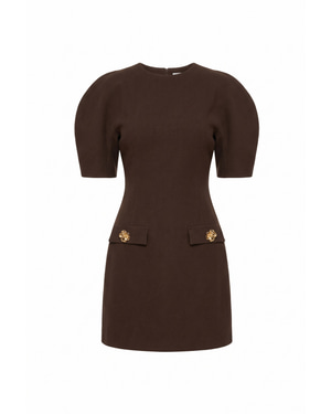 Naya Puff-Sleeve Mini Dress Brown