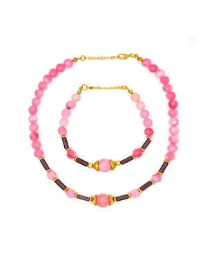 Pink Agate & Amethyst Necklace & Bracelet Set