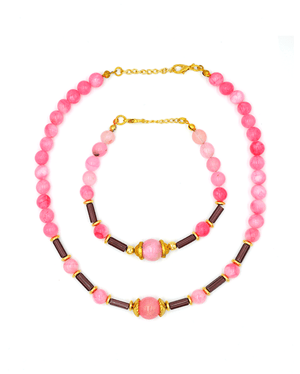Pink Agate & Amethyst Necklace & Bracelet Set