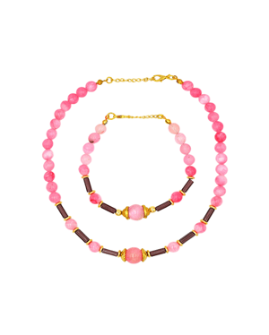 Pink Agate & Amethyst Necklace & Bracelet Set