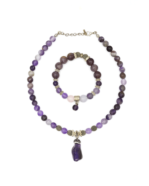 Purple Agate Necklace & Bracelet Set