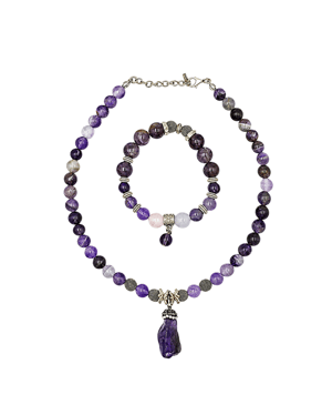 Purple Agate Necklace & Bracelet Set