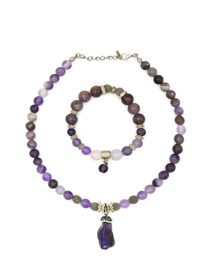 Purple Agate Necklace & Bracelet Set
